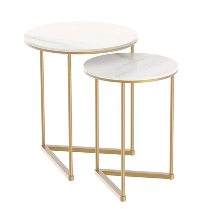 Modern Round Marble Metal Base Nesting Set Side Accent Table Living Room Storag image 3