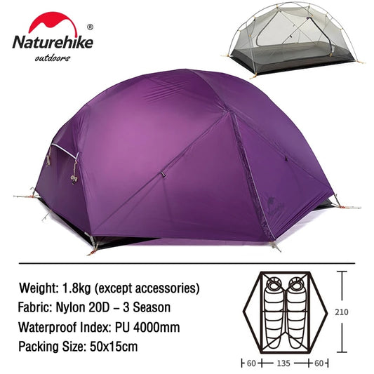 Naturehike Mongar 2 Tent 2 Person Backpacking Tent 20D Ultralight Travel Tent W