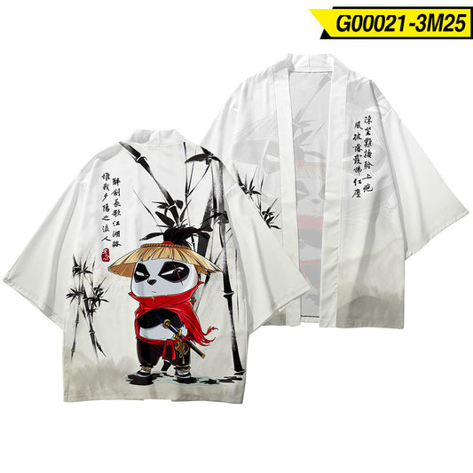 2021 Panda Print Chinese Style Robe Fashion Japanese Kimono Beach Harajuku Men