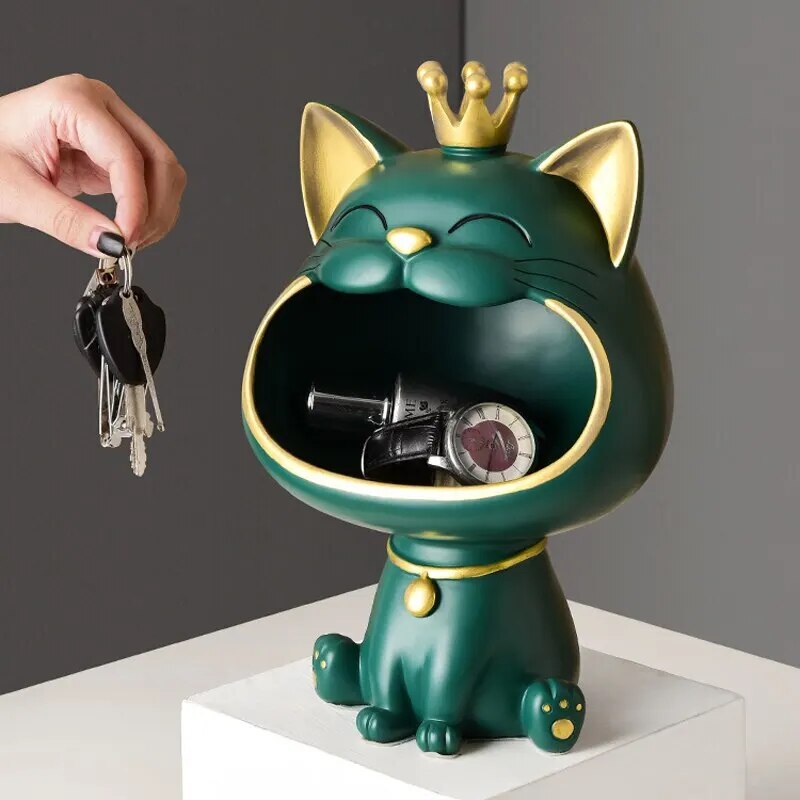 Fortune Crown Big Mouth Cat Entrance Key Storage Tray Decorative Ornament, Ligh image 8