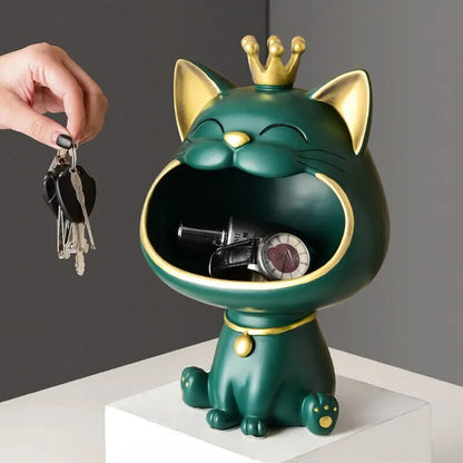 Fortune Crown Big Mouth Cat Entrance Key Storage Tray Decorative Ornament, Ligh image 8