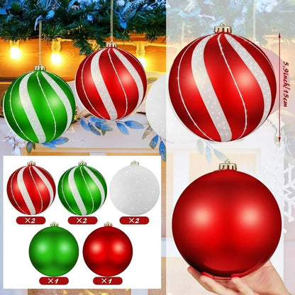 Set of 8 Large Christmas Ball Ornaments 6 " Glitter Hanging Christmas Plasti image 0