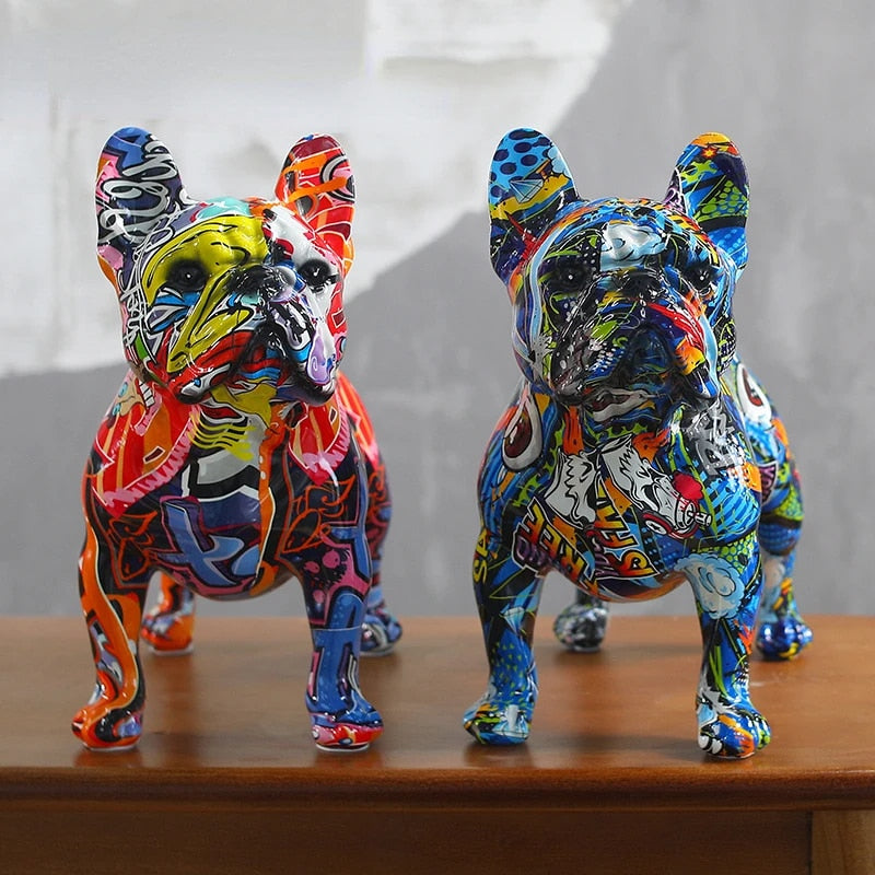 Colorful Standing French Bulldog Resin Statue Decoration, Pet Dog DIY Graffiti image 0