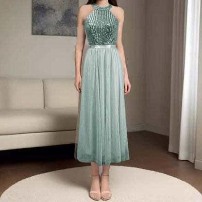 Elegant Halter Long Bridesmaid Dresses A-line Lace Sleeveless Wedding Party Eve image 3