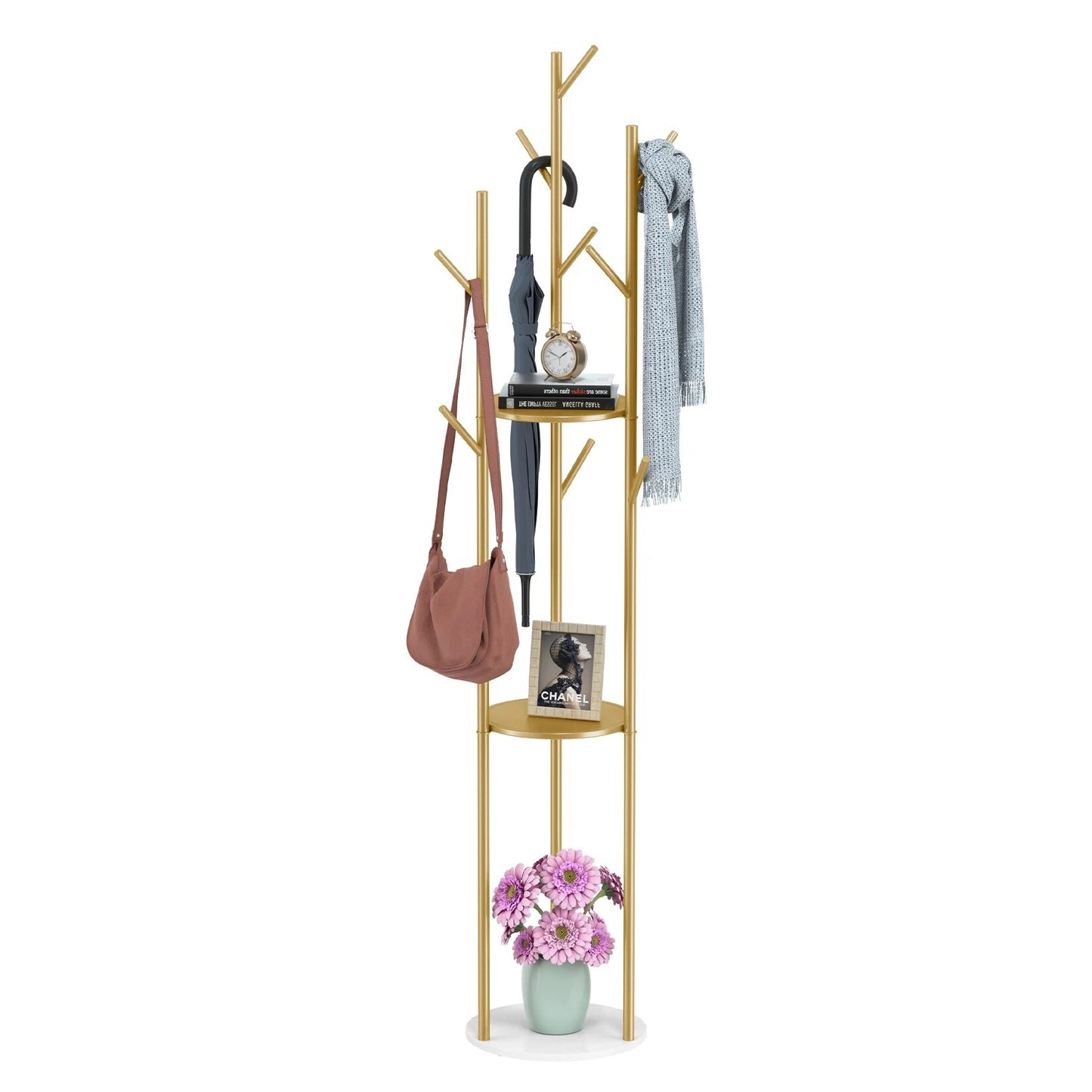 Marble Metal Coat Rack Freestanding with 3 Storage Shelves and 9 Hooks, Enterwa image 4