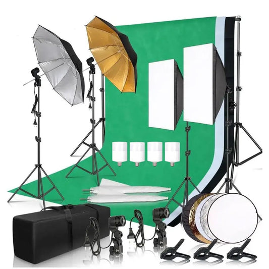Photography Photo Studio Softbox Lighting Kit With 2.6x3M Background Frame 3pcs