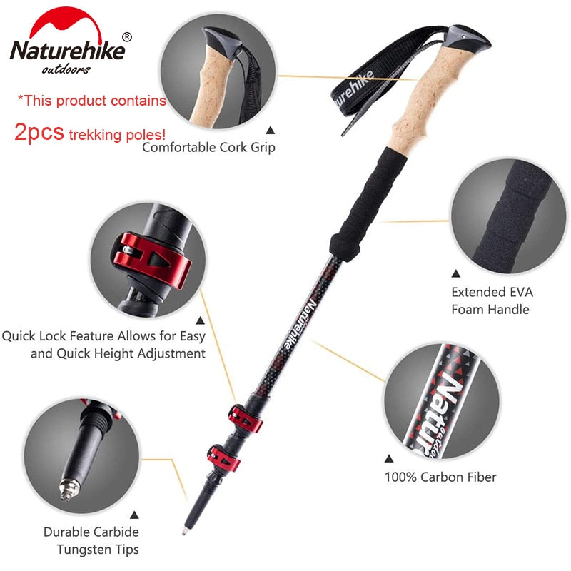 Naturehike Trekking Poles 2pcs Carbon Fiber Collapsible Telescopic Sticks Light image 2
