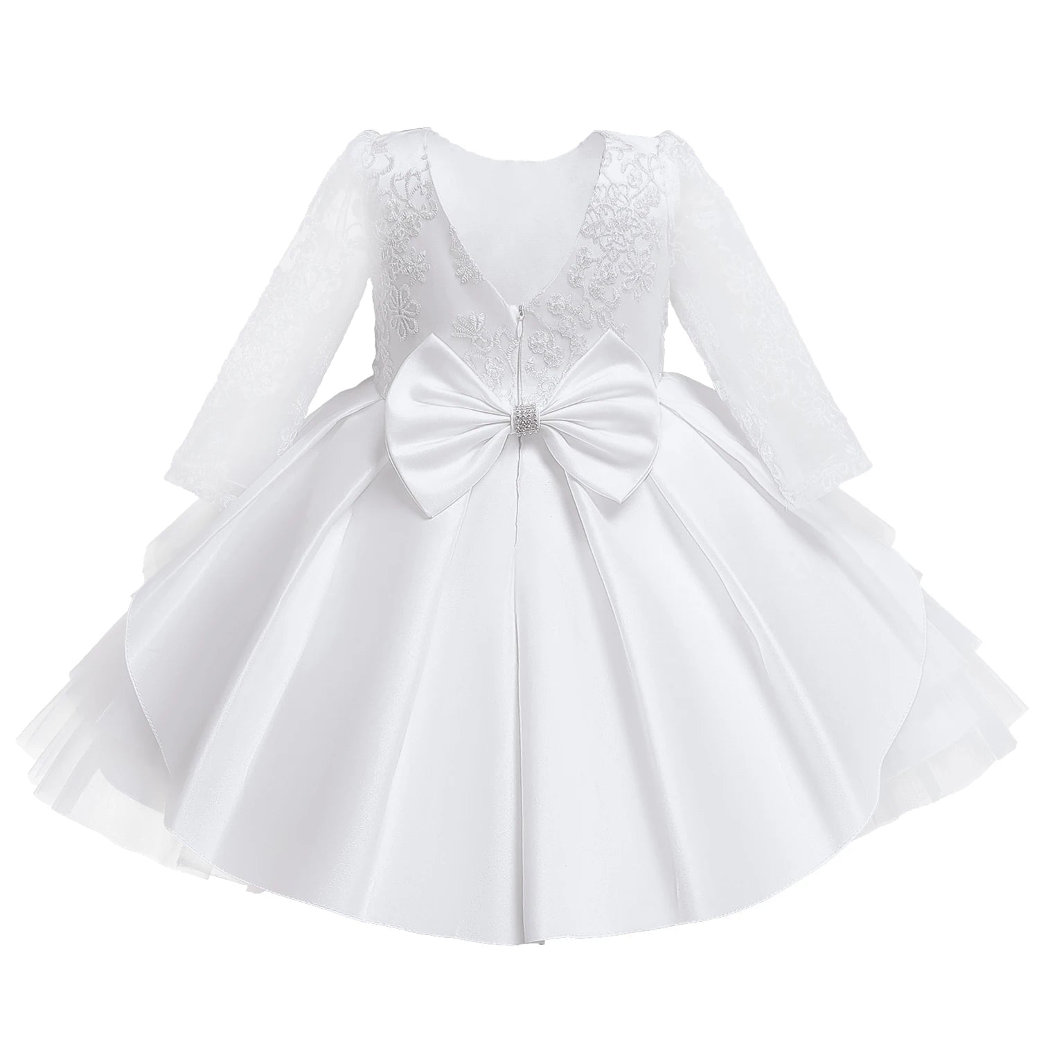 Baby Girls White Baptism Dress with Flower Embroidery - Suitable for Birthday, W image 2