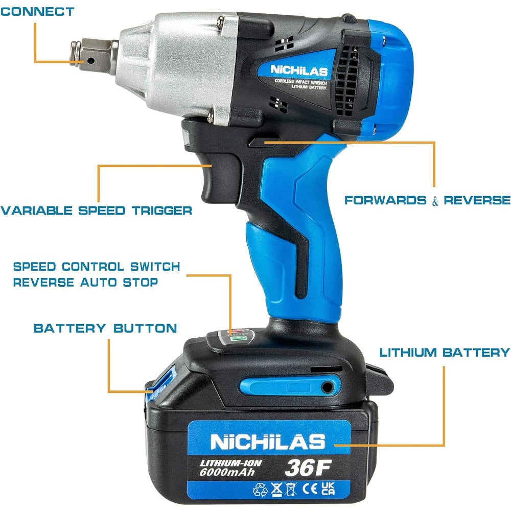 Nichilas Cordless Impact Wrench, 2 IN 1 Screwdriver Head, 21V electric power wr image 1