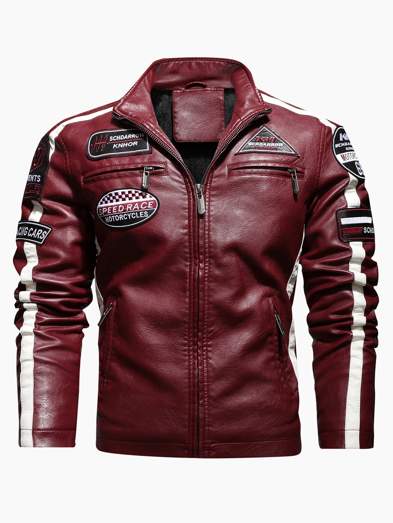 Men's motorcycle racing suit PU leather label color jacket image 2