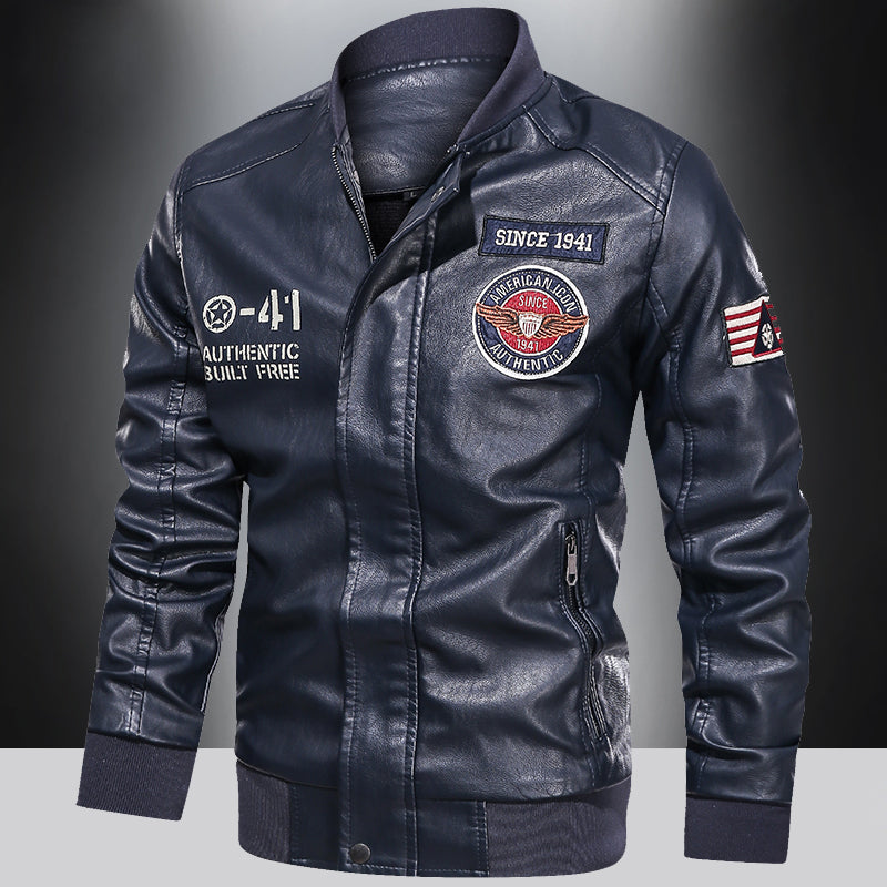 Spring and Autumn Men's Motorcycle Suit Leather jacket Color blocking American  image 4