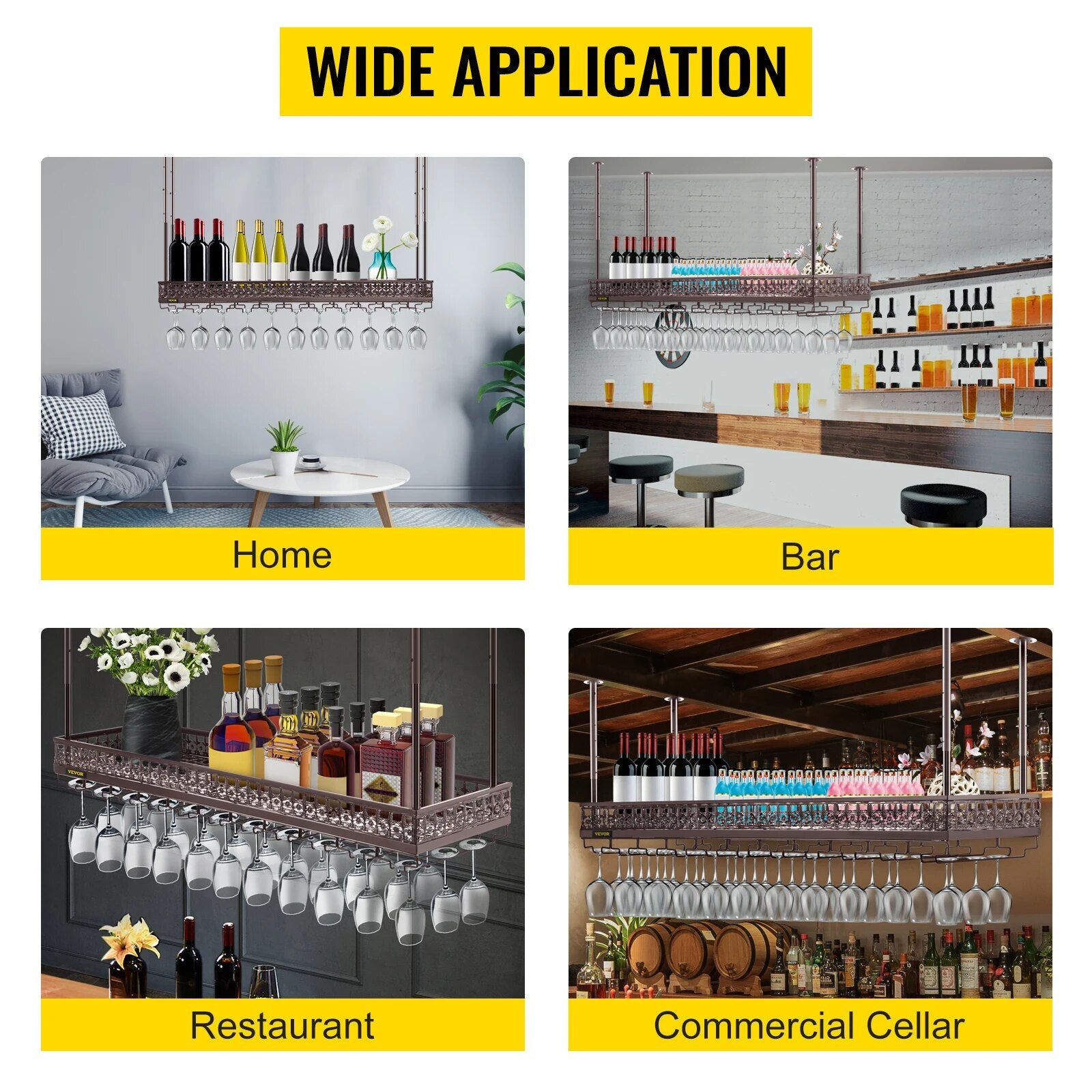 VEVOR Metal Wine Glass Rack Upside Down Ceiling Hanging Goblet Glass Cup Holder image 11