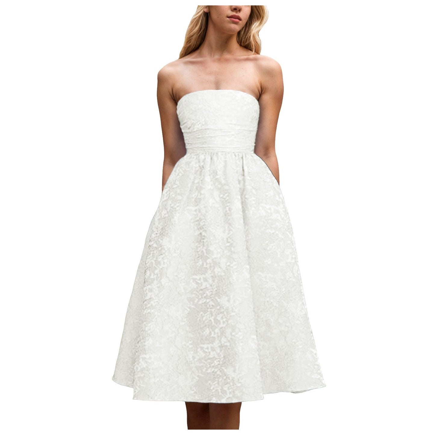 Strapless Party Dresses for Women'summer  Off Shoulder Jacquard Mid