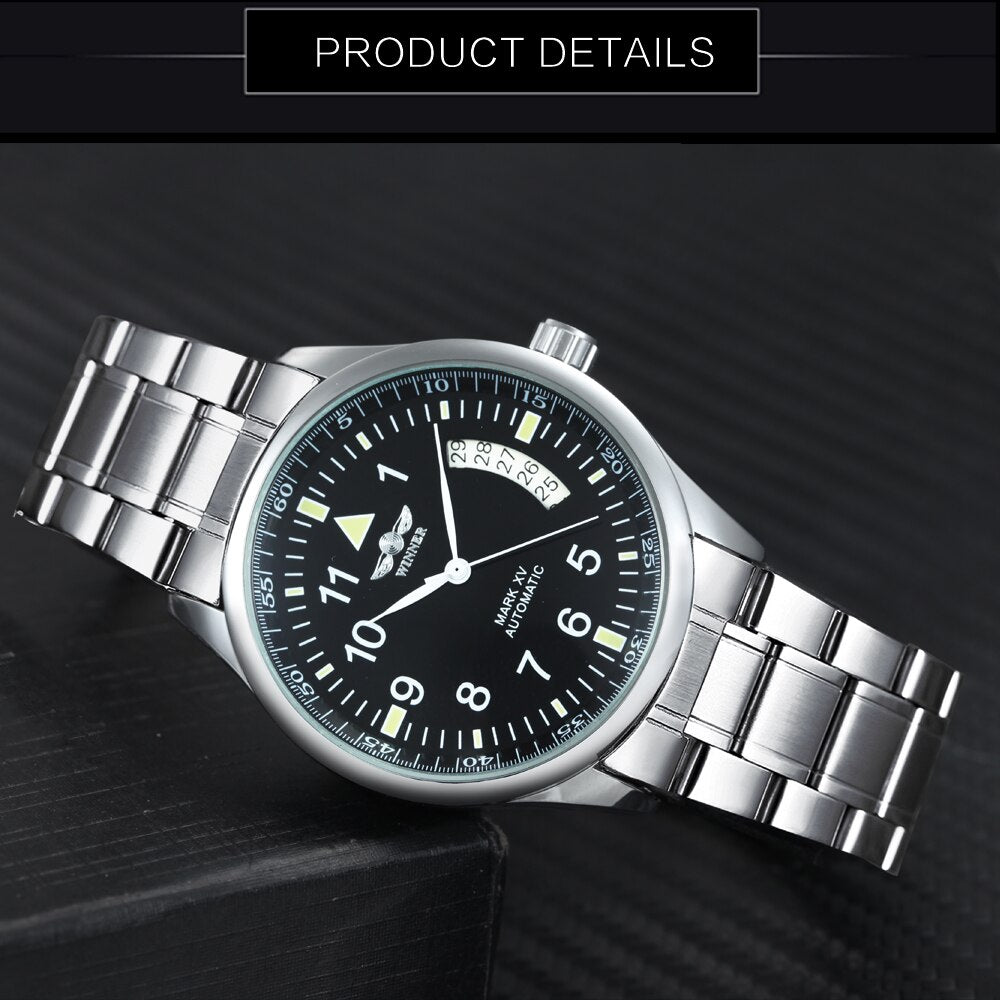 WINNER Business Mechanical Men Watch Casual Calendar Window Black Minimalist Di image 3