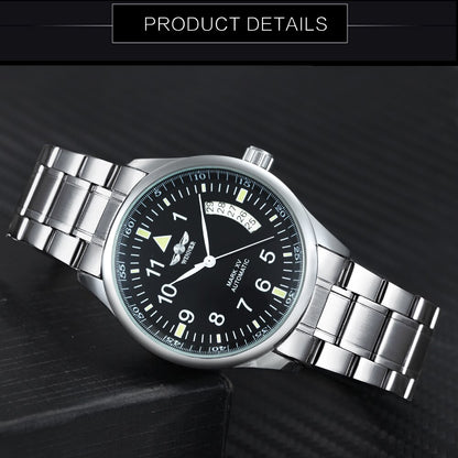 WINNER Business Mechanical Men Watch Casual Calendar Window Black Minimalist Di image 3