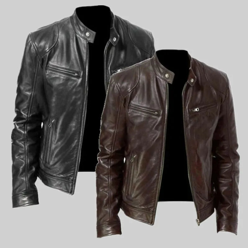 2024 Spring Men's Fashion Leather Jacket Slim Fit Stand Collar PU Jacket Male An image 6