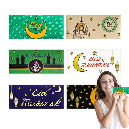 6Pcs/set Mubarak Cash Envelopes Money Cards Paper Bag 2024 Ramadan Mubarak