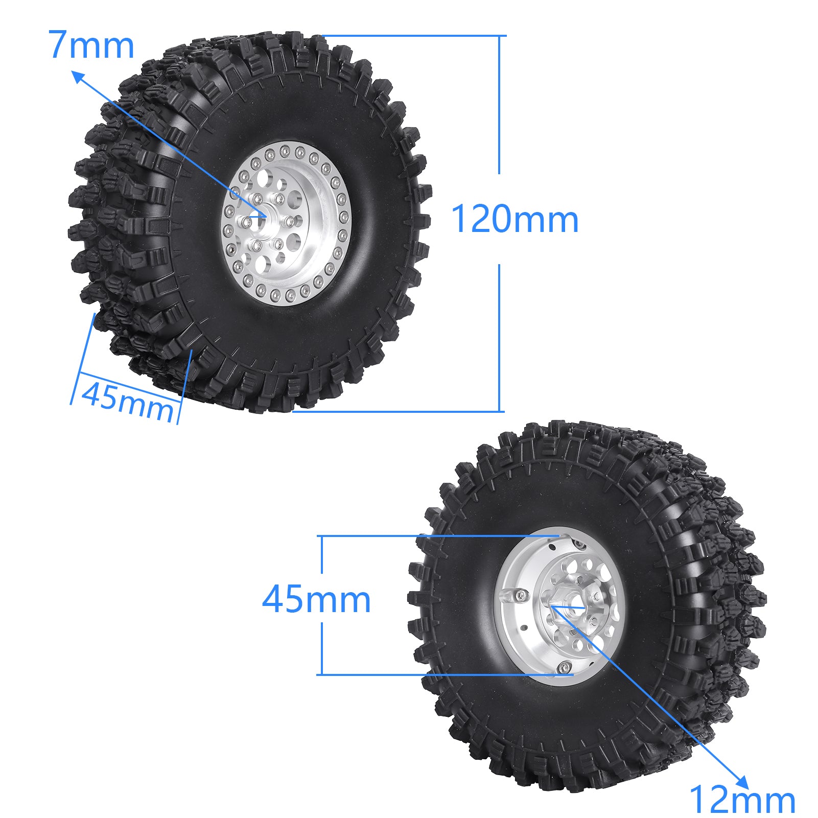 HobbyPark 4.72 inch 1.9 Crawler Tires and 1.9 Beadlock Wheels Set for Axial SCX image 2