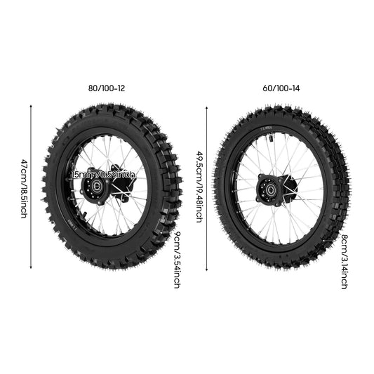 Off-road Motorcycle Wheel Tire Set 60/100-14 Front 80/100-12 Rear Enhanced Grip image 0