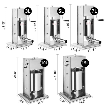 VEVOR 3L 5L 7L 10L 15L Vertical Sausage Stuffer Food Processors 5 Filling Nozzl image 5