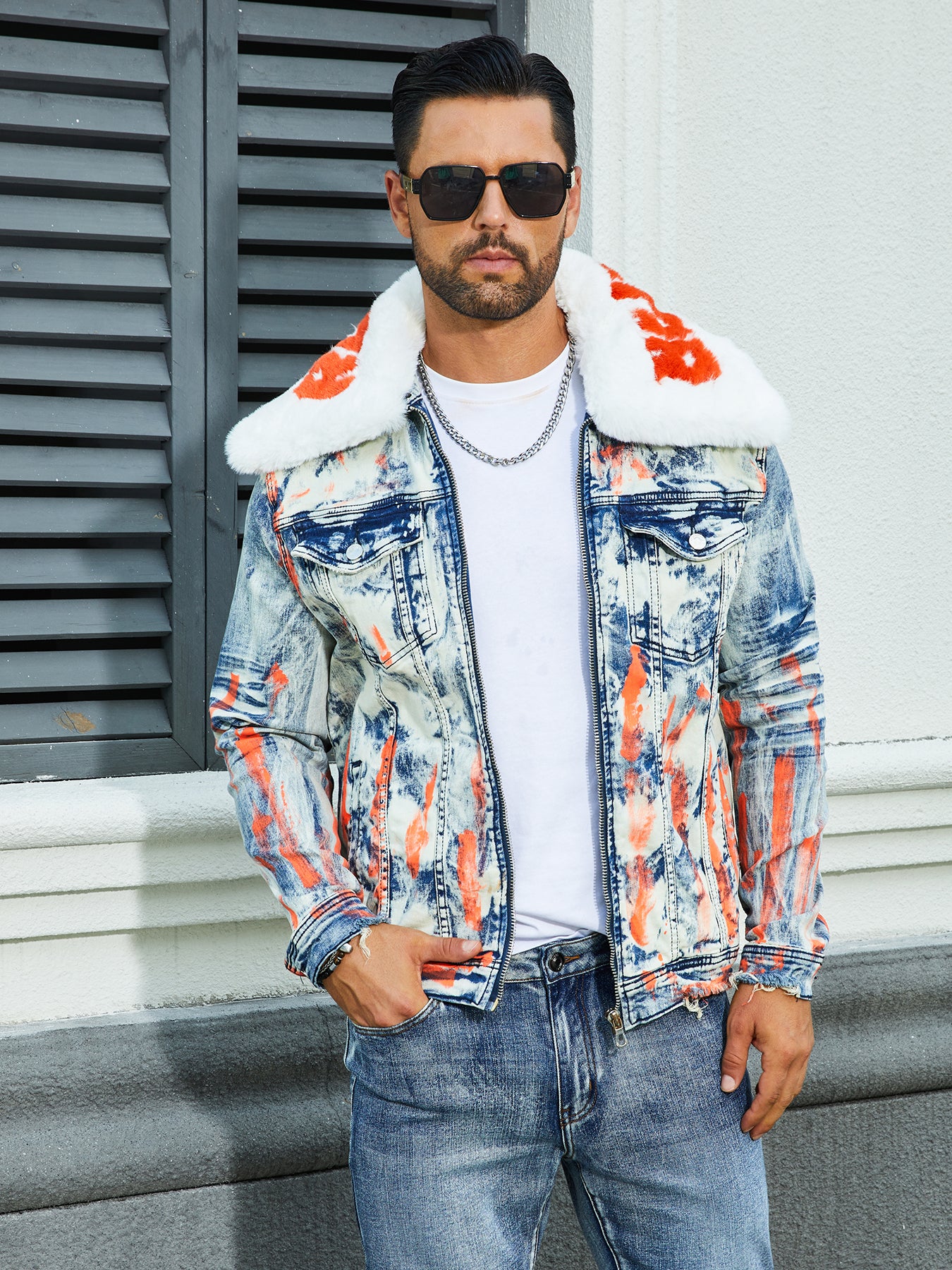 Men's Fashion Stretch Jacket, Full Stripe Print, Fashion Wash, Patterned Bay, S image 1