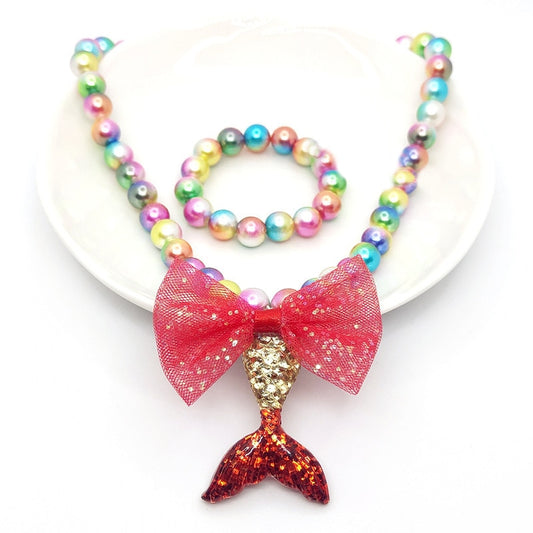 Baby Girls Beads Necklace Set Fashion Mermaid Tail Pendant Child Kids Adjustabl image 0