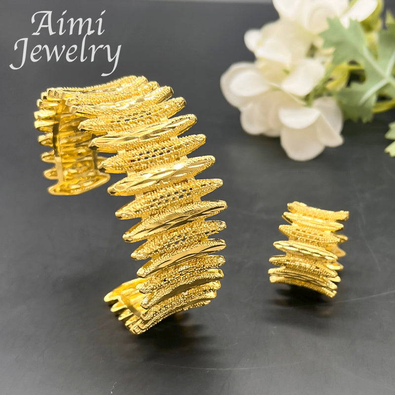 Trendy 18K Gold Plated Jewelry Set for Women Luxury Copper Bracelet Ring Africa image 2