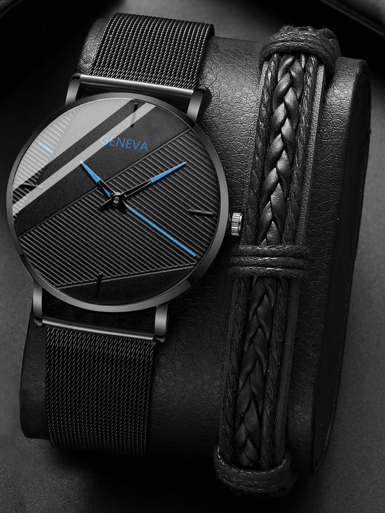 Watch + Bracelet Minimalist Men's Fashion Ultra Thin Watches Simple Men Busines image 0