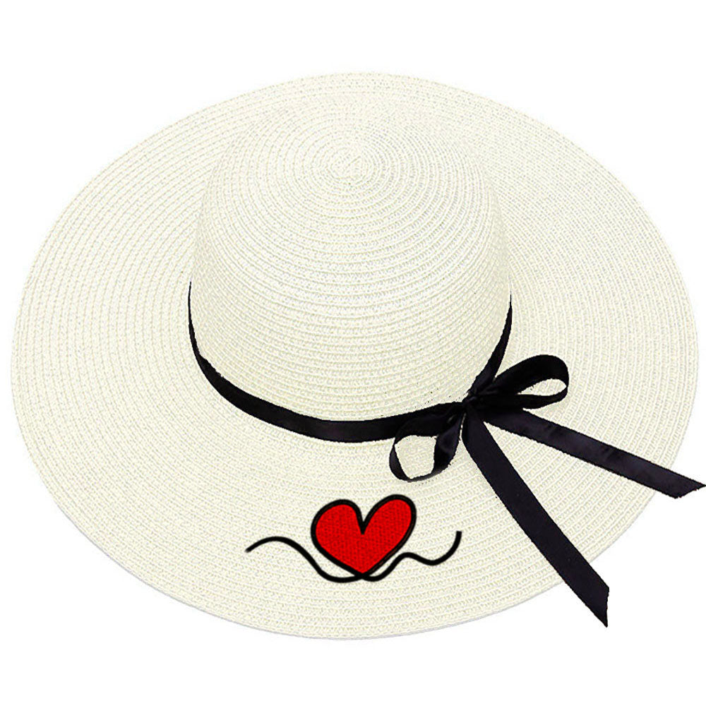Custom Beach Hats With Name Embroidery Summer Sun Straw Hat for Women's Wide Bri