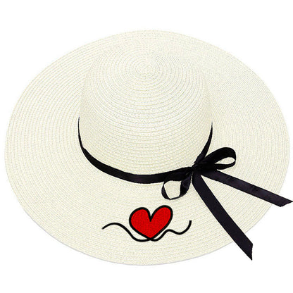 Custom Beach Hats With Name Embroidery Summer Sun Straw Hat for Women's Wide Bri