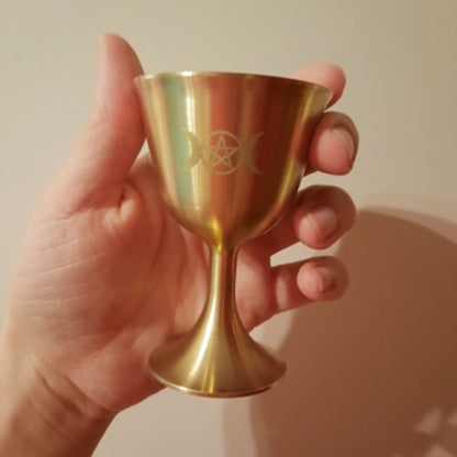 Ritual Cup Altar Goblet Wicca Gold Plating Brass Ceremony Moon Divination Astro image 5