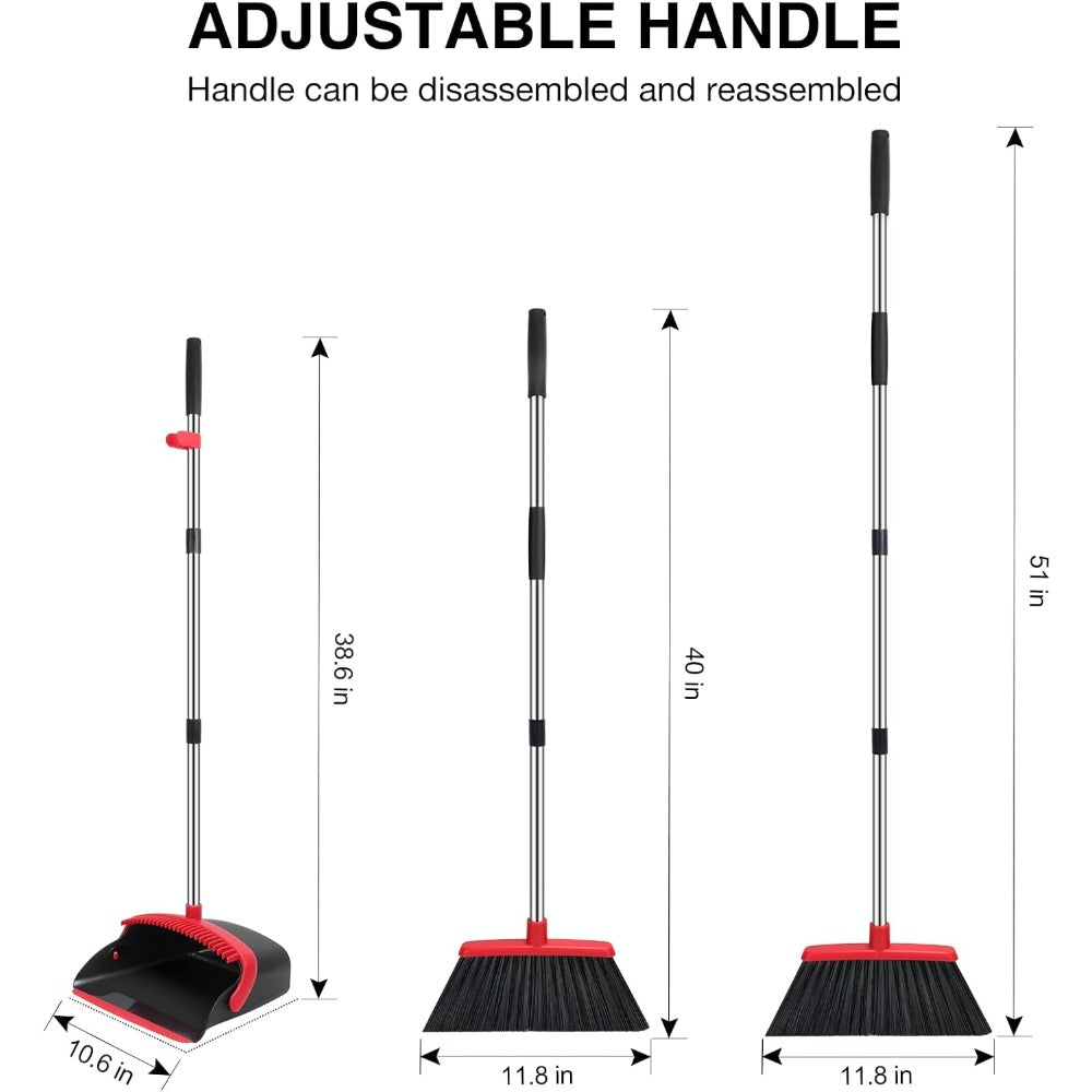broom and dustpan set, 52-in long adjustable handle broom dustpan combo with du image 3