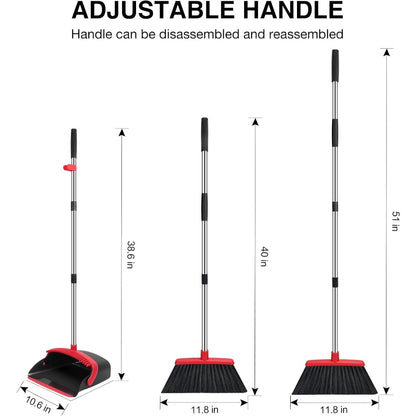 broom and dustpan set, 52-in long adjustable handle broom dustpan combo with du image 3