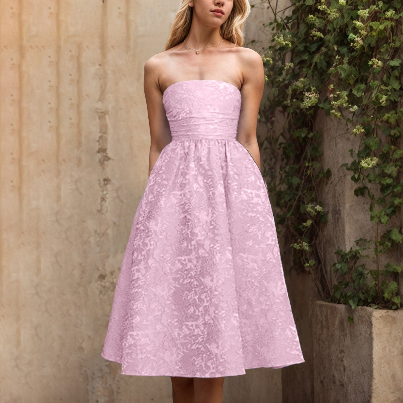  Strapless Party Dresses for Women Summer Elegant Off Shoulder Jacquard Mid image 2