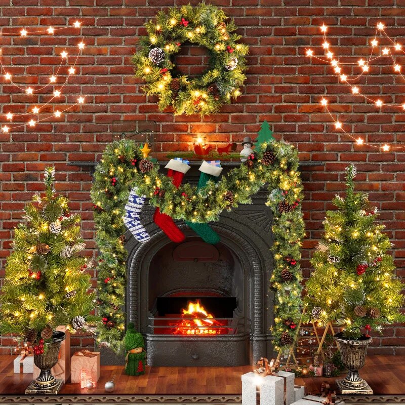 Pre-lit Christmas Tree Artificial Christmas 4-Piece Set,Garland, Wreath and Set image 2