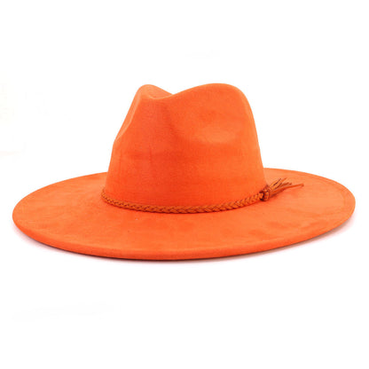 Suede Top Hat 9.5cm Wide Brim Fedora Hat Men Women Autumn Winter Felt Jazz Hats image 1