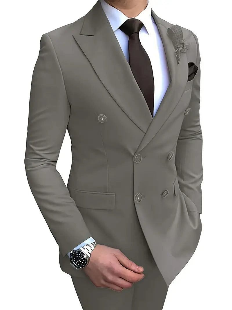 Men'suits 2-Piece Set Double Breasted Jacket Business Casual Suit Coa