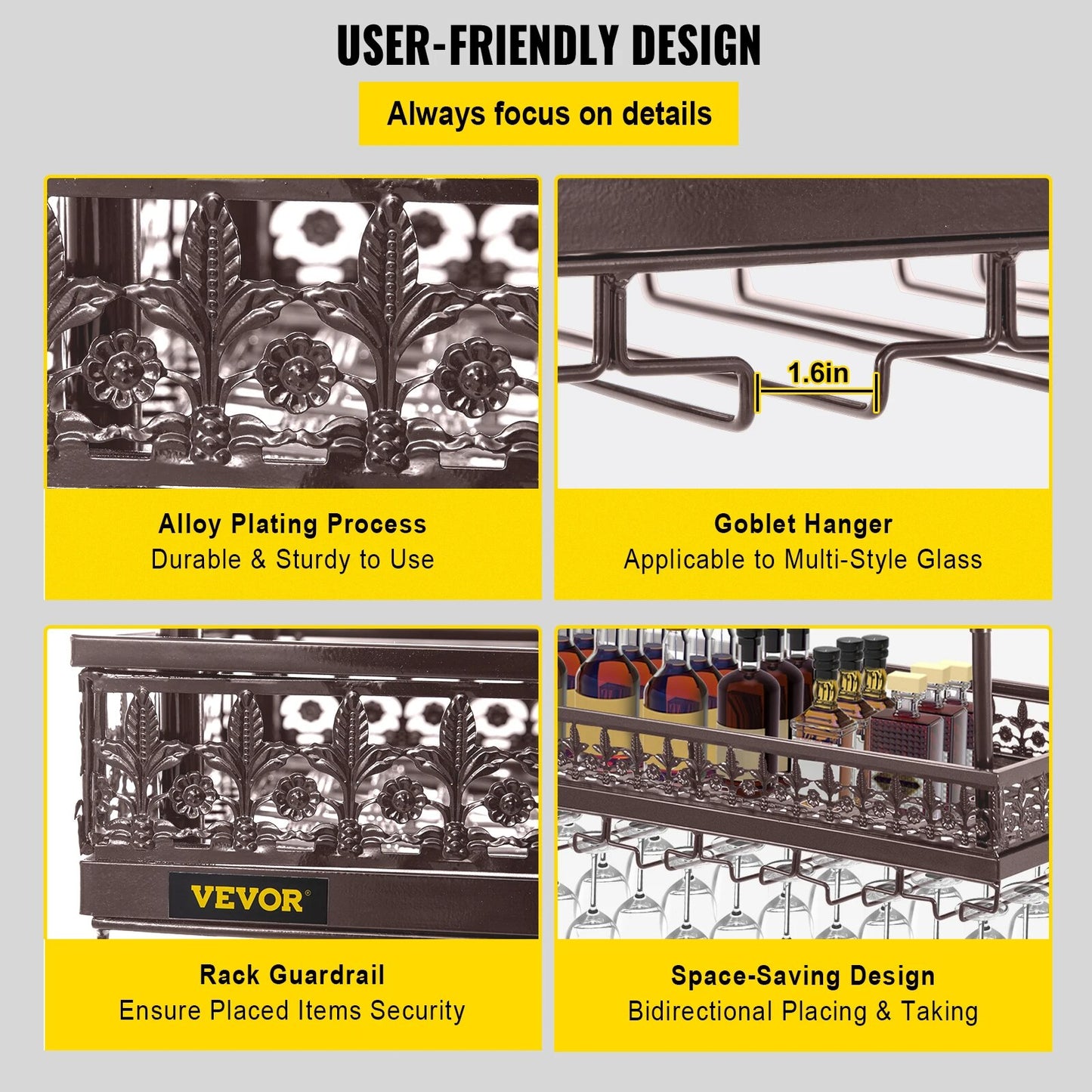 VEVOR Metal Wine Glass Rack Upside Down Ceiling Hanging Goblet Glass Cup Holder image 13