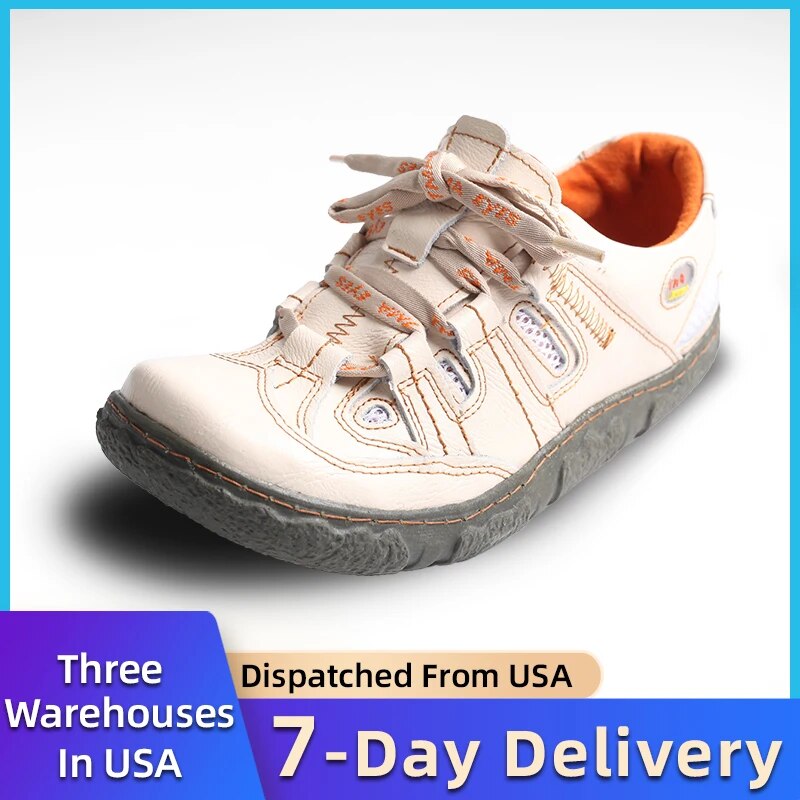 TMA EYES Women's Casual Lace-Up Breathable Mesh and Leather Sneaker image 1