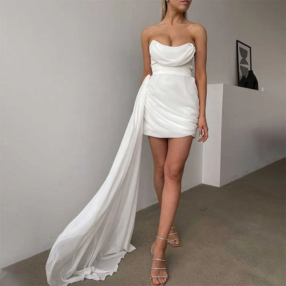 Strapless Homecoming Dresses with Detachable Train Ruched Sweetheart Neck  image 5