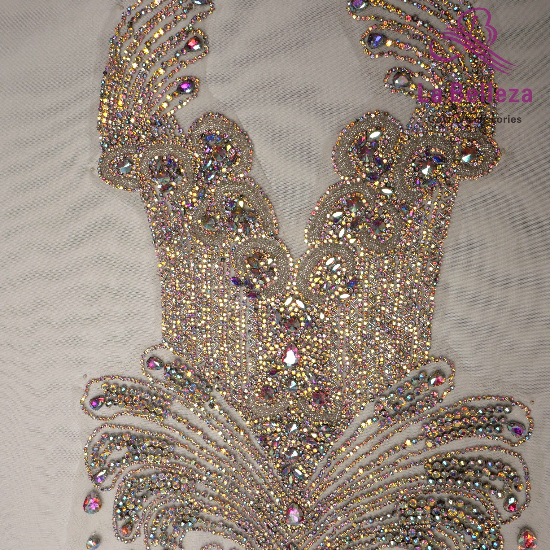 La Belleza black AB  rose gold silver Red crystal rhinestone long rich bodice a image 9