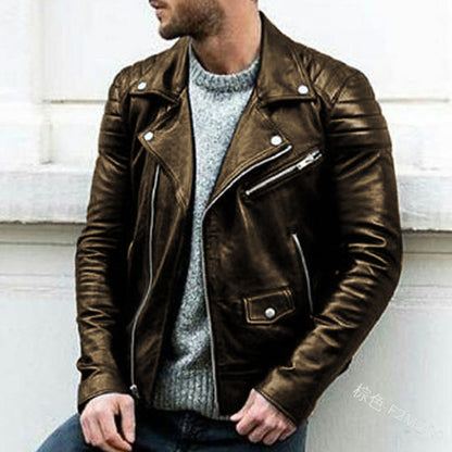 Spring Autumn New Fashion Men Casual Trendy Loose Leather Jacket Coat America image 3