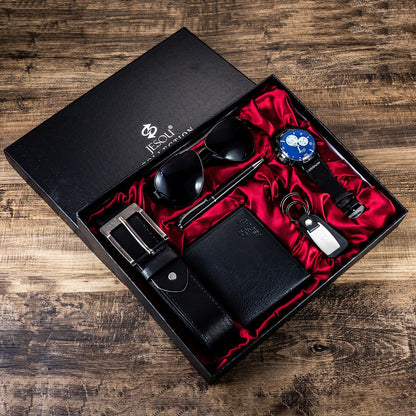 Gift Business Luxury Company Mens Set 6 in 1 Watch Glasses Pen Keychain Belt Pu image 3