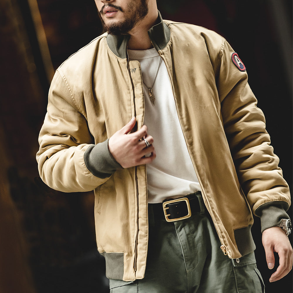 Maden Men's Brown Flight Bomber Jackets Vintage Pilot Aviator Monocycle Jacket  image 1