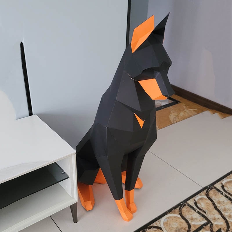 68/100cm Doberman 3D Animal Sculpture Paper Model DIY Handmade Papercraft Figur image 4